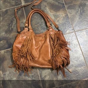 Brown leather fringe purse